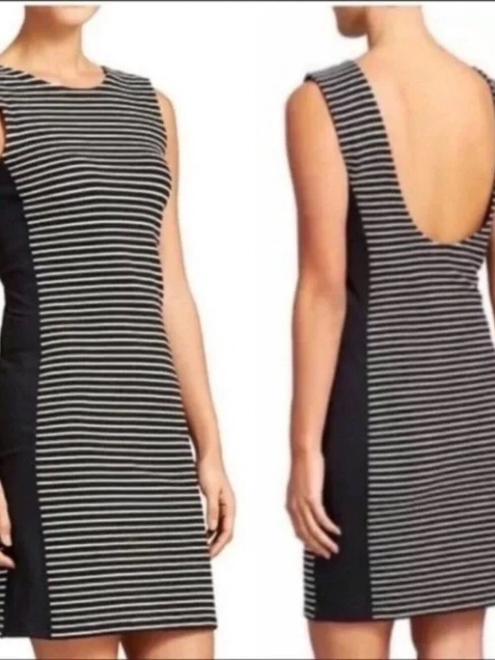 Athleta Stripe Mala Dress Women's Large‎ Black White Sleeveless Sheath NWT
